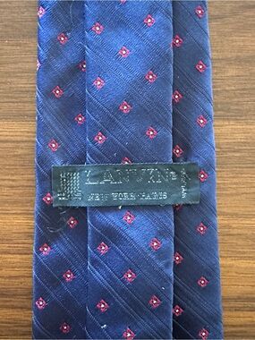 Lanvin Blue Silk Tie with Red Micro-Dots